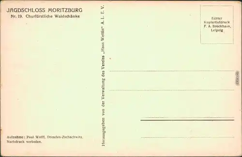 Ansichtskarte Moritzburg Kgl. Jagdschloss - Churfürstliche Waldschenke 1930