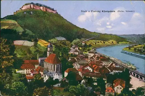 Königstein (Sächsische Schweiz) Festung Königstein - Coloriert 1915