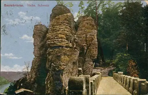 Ansichtskarte Lohmen (Sachsen) Basteibrücke - Sächsische Schweiz 1910