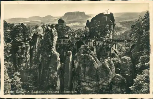 Ansichtskarte Lohmen (Sachsen) Basteibrücke und Lilienstein 1942