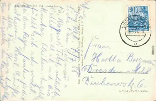 Ansichtskarte Porschdorf-Bad Schandau Lilienstein 1954