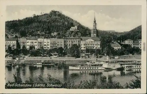 Ansichtskarte Bad Schandau Panorama-Ansicht mit Elbdampfer 1952