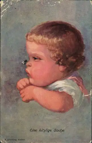 Ansichtskarte  Scherzkarten - eine kitzlige Sache - Fliege auf Kinds Nase 1922