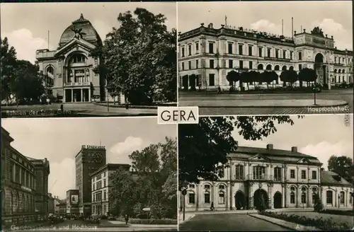 Gera Bühnen der Stadt Gera, Hauptbahnhof, Gerichtsgebäude und Hochhaus 1956