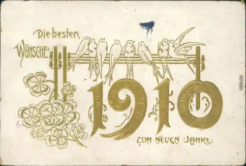 Ansichtskarte  Glückwunsch - Neujahr/Sylvester 1910 Goldrand