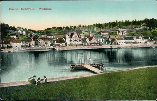 Ansichtskarte Wehlen Panorama-Ansicht - Bootssteg 1914