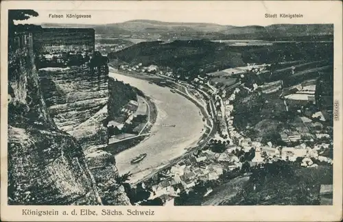 Königstein (Sächsische Schweiz) Panorama-Ansicht mit Elbe Königsvase 1934