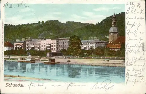 Ansichtskarte Bad Schandau Panorama-Ansicht mit Elbe und Kirche 1902