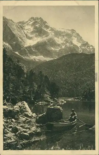 Ansichtskarte Garmisch-Partenkirchen Eibsee mit Zugspitze und Boot 1932