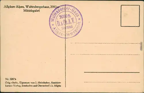 Ansichtskarte Steeg Waltenbergerhaus mit Bergmassiv 1928