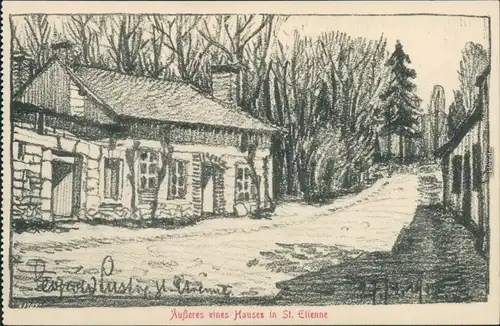 CPA St. Etienne Haus - Zeichnung 1917