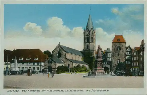 Eisenach Karlsplatz mit Nikolaikirche - Lutherdenkmal und Ärztedenkmal 1940