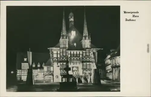 Ansichtskarte Wernigerode Rathaus in der Nacht 1955