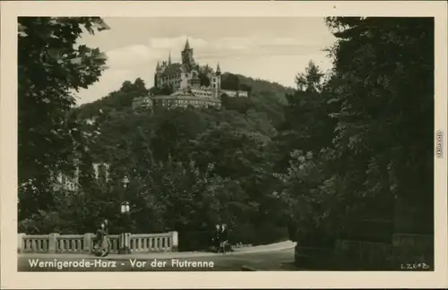 Ansichtskarte Wernigerode Schloss/Feudalmuseum - Vor der Flutrenne 1955