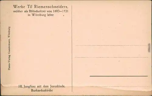 Ansichtskarte Würzburg Burkarduskirche - Hl. Jungfrau mit Jesuskind 1928