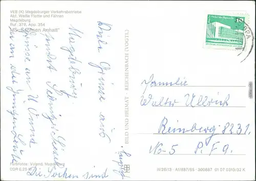Magdeburg MS "Sachsen Anhalt" Ansichtskarte Bild Heimat Reichenbach  g1985