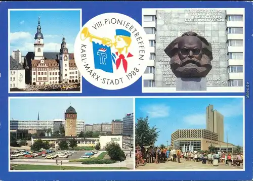 Ansichtskarte Chemnitz Rathaus, Denkmal, Tourist-Information, Platz 1988