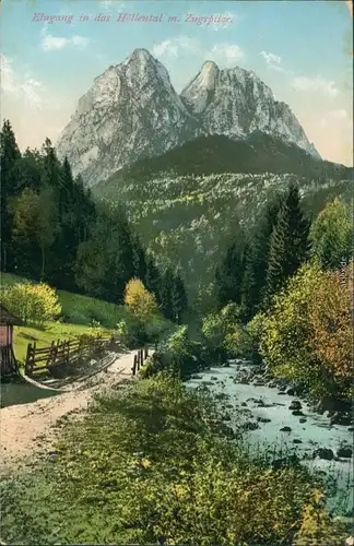 Ansichtskarte Grainau Eingang in das Höllental mit Zugspitze 1914