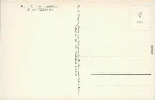 Ansichtskarte Linderhof-Ettal Schloss Linderhof - Silberkabinett 1914