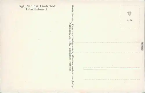 Ansichtskarte Linderhof-Ettal Kgl. Schloss Linderhof - Lila-Kabinett 1914