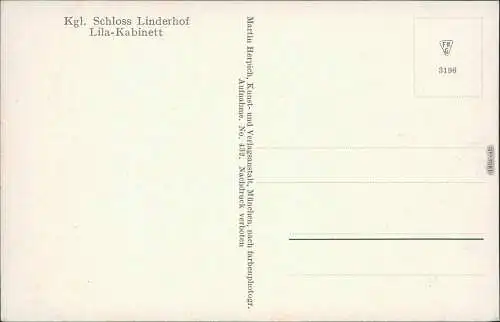 Ansichtskarte Linderhof-Ettal Kgl. Schloss Linderhof - Lila-Kabinett 1914