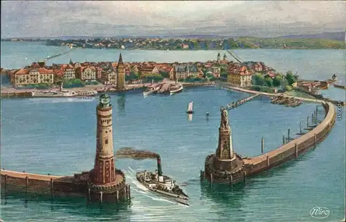 Ansichtskarte Lindau (Bodensee) Hafeneinfahrt 1918
