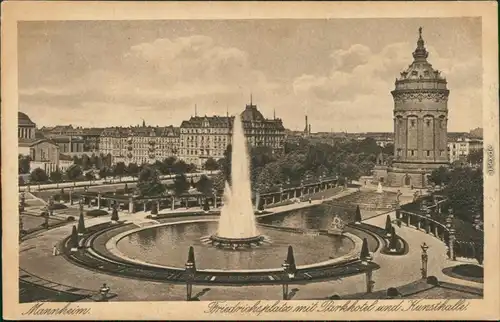 Mannheim Friedrichsplatz mit Parkhotel und Kunsthalle 1918