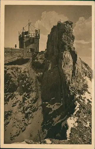 Ansichtskarte Grainau Zugspitze - Westgipfel mit meteor. Turm 1928