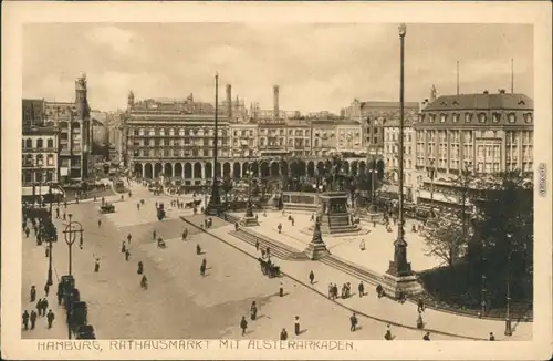 Ansichtskarte Altstadt-Hamburg Rathausmarkt mit Alsterarkaden 1924