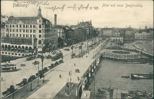 Ansichtskarte Hamburg alter und neuer Jungfernstieg 1907