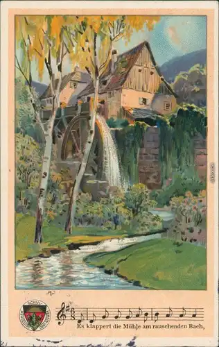 Ansichtskarte  Liedkarten - Es klappert die Mühle am rauschenden Bach 1912