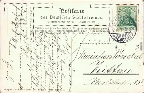 Ansichtskarte  Liedkarten - Du einem kühlein Grunde 1912