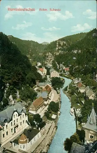 Ansichtskarte Herrnskretschen Hřensko Blick auf den Ort 1914