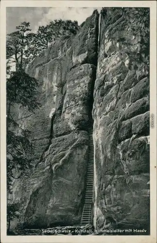 Ansichtskarte Kirnitzschtal Kuhstall, Himmelsleiter mit Massiv 1952