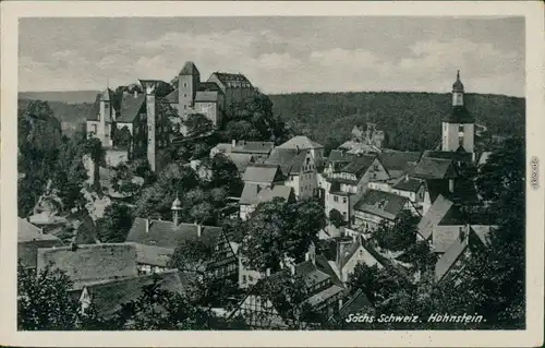 Ansichtskarte Hohnstein (Sächs. Schweiz) Blick auf den Ort mit Burg 1953