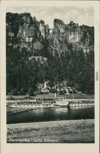 Ansichtskarte Lohmen (Sachsen) Basteibrücke, Elbdampfer 1951