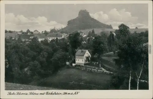 Schöna-Reinhardtsdorf-Schöna Blick auf den Ort mit Zirkelstein 1939