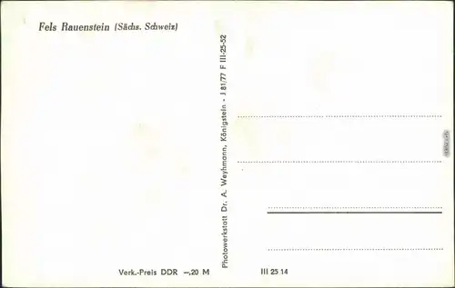 Ansichtskarte Rathen Fels Rauenstein - Lehmannschlucht 1962