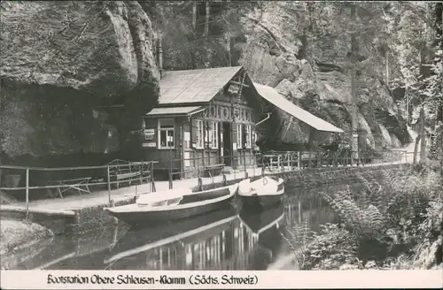 Ansichtskarte Hinterhermsdorf-Sebnitz Bootstation Obere Schleusen-Klamm 1963