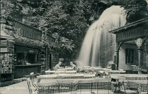 Ansichtskarte Rathen Amselfall und Gaststätte 1962