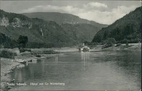 Ansichtskarte Schmilka Elbtal mit Gr. Winterberg, Elbdampfer 1962