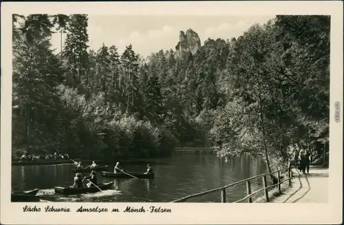 Ansichtskarte Rathen Amselsee mit Mönch / Mönchstein (Fels) 1956