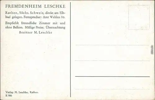 Ansichtskarte Rathen Fremdenheim Leschke 1928