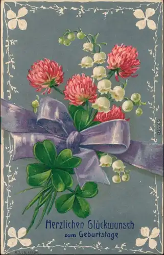  Glückwunsch/Grußkarten: Geburtstag - Blumen mit Schleife 1909 Prägekarte