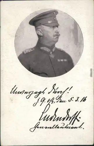 Ansichtskarte  Soldaten-Porträts 1. Weltkrieg - Ludendorf 1916