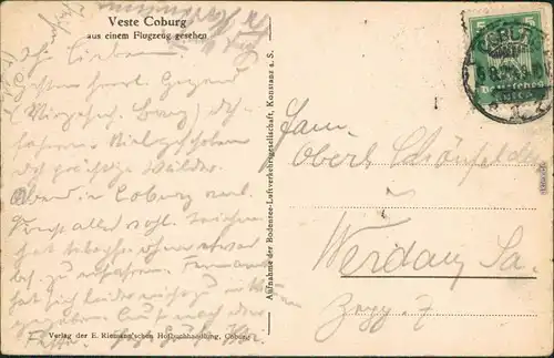 Ansichtskarte Coburg Luftbild - Veste Coburg 1924