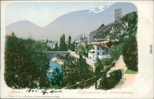 Ansichtskarte Meran Merano Gilfpromenade mit Steinernensteg 1901