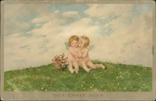 Ansichtskarte  Künstlerkarte: Engel - der erste Kuss 1919