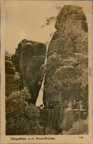 Ansichtskarte Lohmen (Sachsen) Felsgebilde an der Basteibrücke 1954