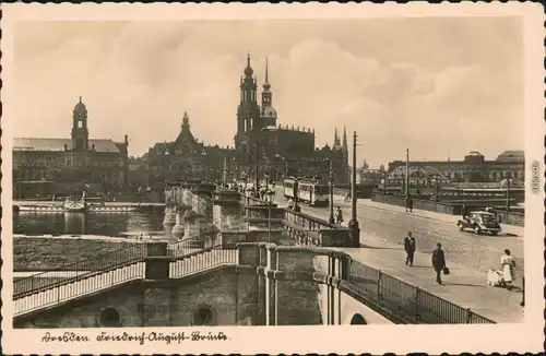 Dresden Augustusbrücke /  Georgij-Dimitroff-Brücke, Straßenbahn 1945